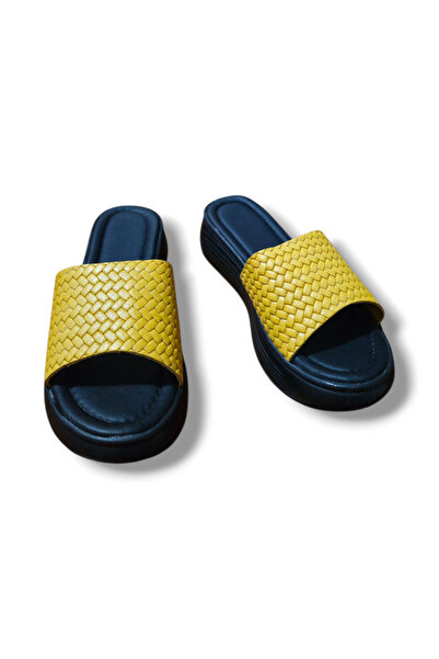 BARONES SHOES Kadın Hakiki Deri Örgü Tek Bantlı Yüksek Taban Terlik