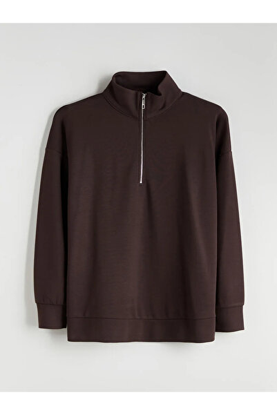 LC Waikiki Γυναικείο φούτερ LCW Comfort Brown ψηλός λαιμός