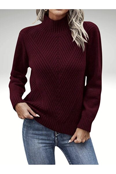 Gülçin Coşkun Pulover de bază pentru femei cu model fitil și guler înalt