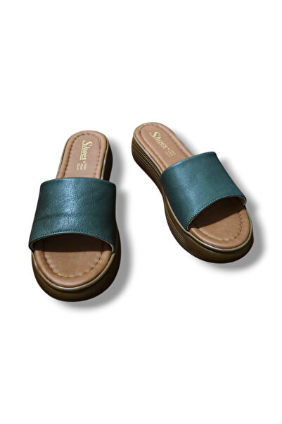 BARONES SHOES Women's Genuine Leather Single Strap High Sole Slippers