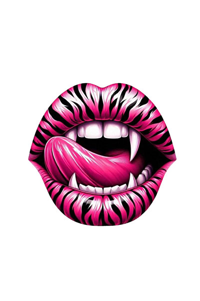 MegaSticker Vampir dişli pembe leopar dudak Sticker Araba, Motorsiklet, Kask,...