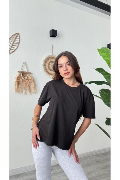 modadagiyim Γυναικείο μπλουζάκι με κοντό μανίκι με λαιμόκοψη Oversize Casual