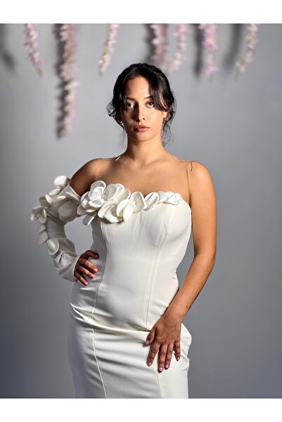 MEDUSA Odessa Çiçekli Nikah Elbisesi Tek Kol Balık Gelinlik