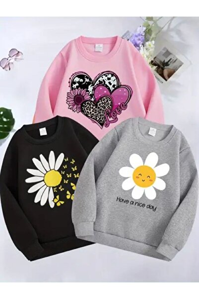 Kids 3'lü Renkli Yeni Rahat Sweatshirt