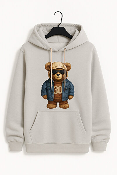 CLASSY.MODA Унисекс суитшърт с качулка и принт | Модерен шик стил с мотив на мече за непринуден ежедневен вид