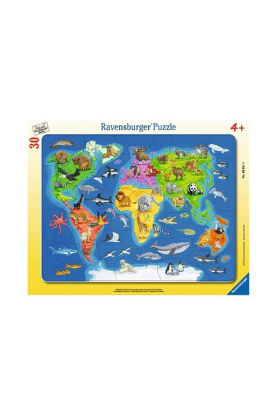 RAVENSBURGER Puzzle - Harta Lumii Cu Animale, 30 Piese