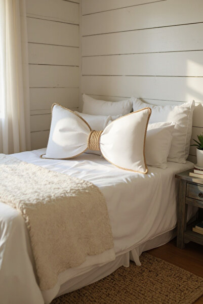 JACA Fiyonk Görünümlü XXL Dekoratif Yastık Dolgulu Fiyonk Kurdele Hediye Yast...