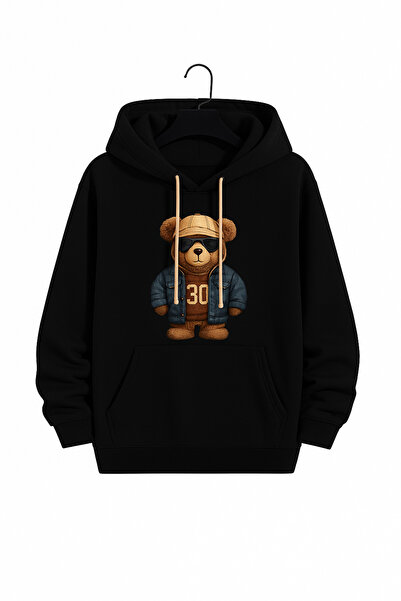 CLASSY.MODA Унисекс суитшърт с качулка и принт | Модерен шик стил с мотив на мече за непринуден ежедневен вид