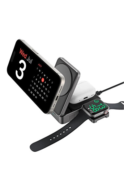 S-LINK SW-CWF116 Siyah Telefon Kulaklık Akıllı Saat 15W 3 in 1 Magsafe Qi2 Ka...
