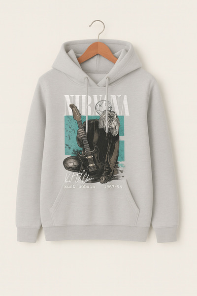 CLASSY.MODA Unisex Hooded Sweatshirt |   Rock Music Nirvana Kurt Cobain Printed Oversize 3 Thread Comfortable Style