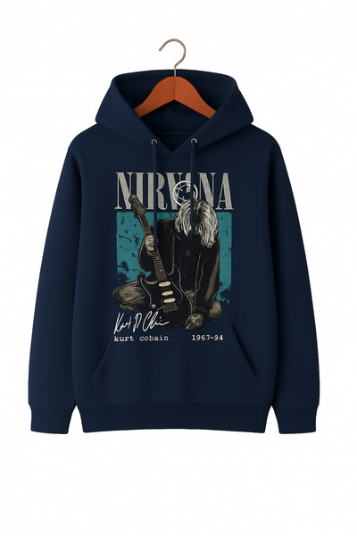 CLASSY.MODA Unisex Hooded Sweatshirt |   Rock Music Nirvana Kurt Cobain Printed Oversize 3 Thread Comfortable Style