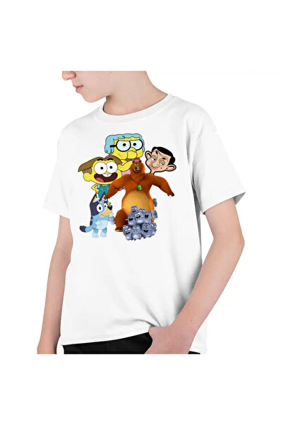 OEM Tricou Copii Baieti Familia Green Mr Bean Grizzy Lemingii Bluey Ursu Bunica