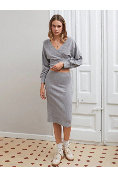 Işıltı kidss Gray double-breasted suit with raised skirt