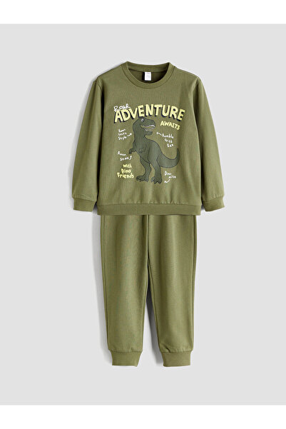 LC Waikiki New Season Dinosaur Printed Boys' Sweatshirt and Sweatpants Set of 2