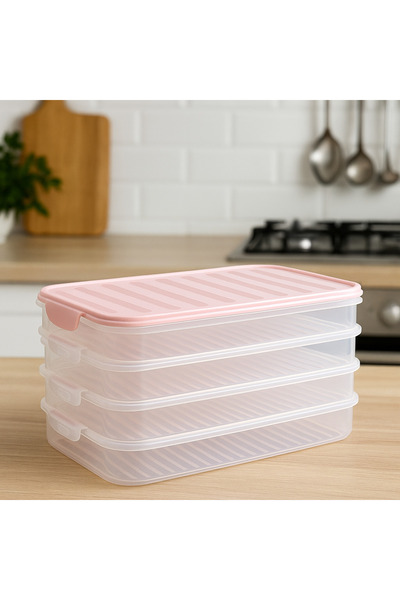 Pazar Kapısı 4-Piece Clip-On Refrigerator Organizer Freezer-Microwave Compatible Storage Container 4 X 750 ml