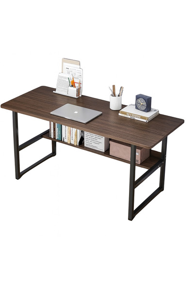 ROHS HomeOFFICE computer desk with shelf, dark brown, Scandinavian model, metal legs, size 120x45x72 cm