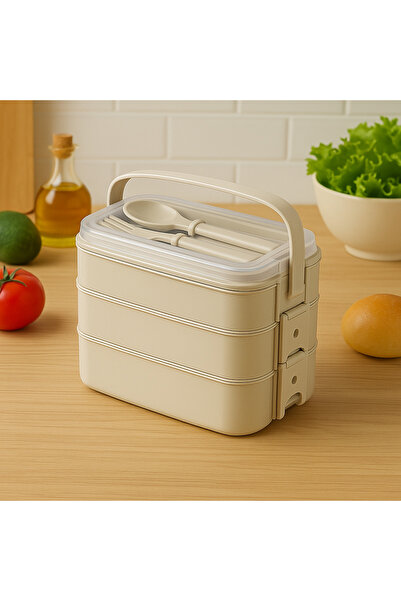 Pazar Kapısı 3 Layer Lunch Box Food Carrying Container Spoon - Lunch Box with Fork