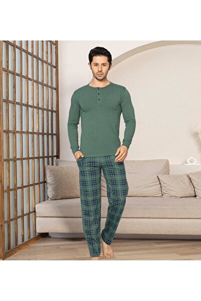 GUAVA+ Ανδρικό σετ πιτζάμες με μακρυμάνικο μοντέλο με ελαφρύ κουμπιά, βαμβακερό λύκρα, με τσέπες