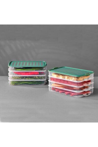 Pazar Kapısı 4-Piece Clip-On Refrigerator Organizer Freezer-Microwave Compatible Storage Container 4 X 750 ml