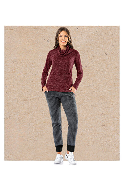 Miss Dünya Lissa Knitwear Collar Detailed Long Sleeve Top & Patterned Comfortable Pants Set