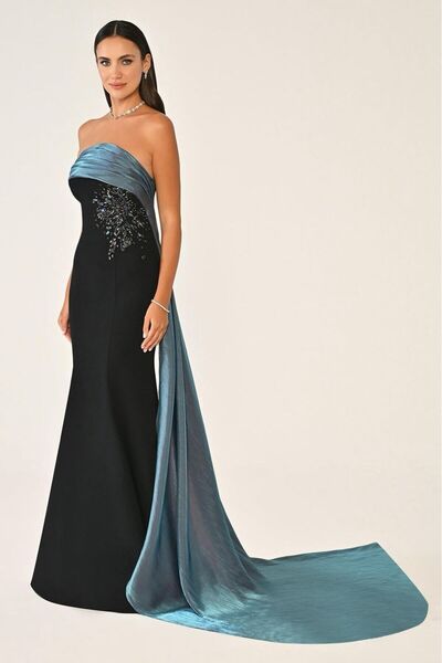 ALFABETA Off-the-shoulder crepe evening dress with top accessories
