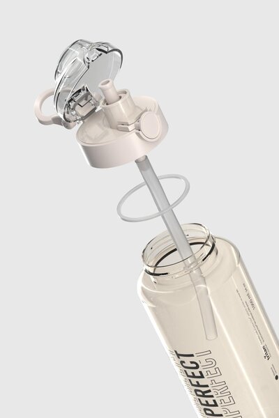 Renga Saga Loop Yazı Desenli 1000 ml Pipetli Tritan Matara 912173 Bej