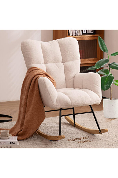 Elindor Balansoar crem deschis cu pernă moale și spătar înalt, pufos, pentru sufragerie sau dormitor