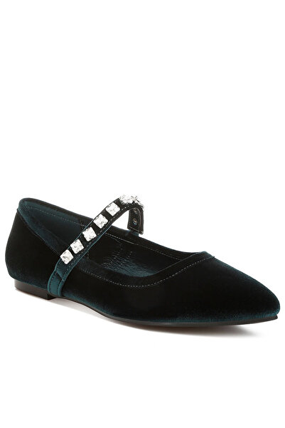 london Rag Women Velvet Mary Jane Ballerinas in Green