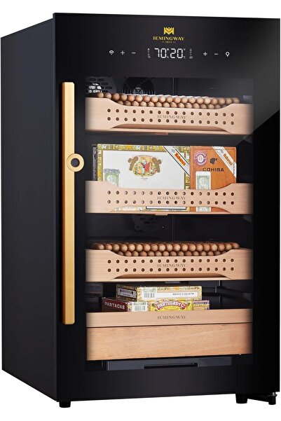 Hemingway B2 ECigar Humidor 650, Spanish Cedar Wood, Touchscreen, Fingerprint Lock Temperature
