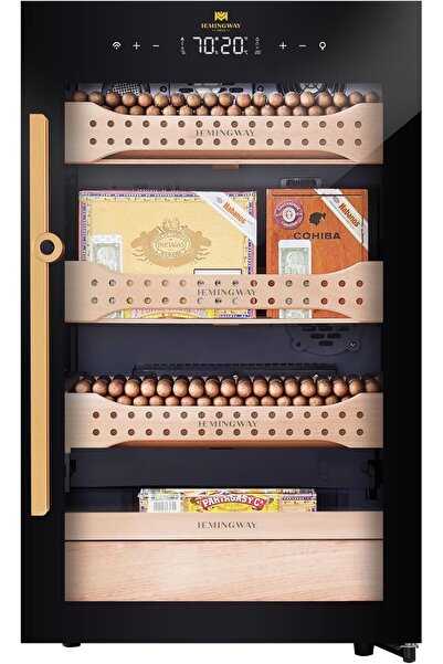Hemingway B2 ECigar Humidor 650, Spanish Cedar Wood, Touchscreen, Fingerprint Lock Temperature