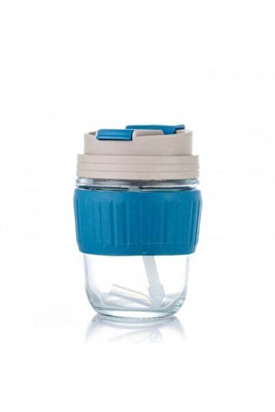 rank Glass Coffee Cup with Blue Silicone and Cork Insulation 350ml
