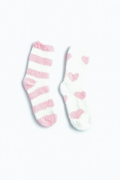 Ecrou 2 ζευγάρια ριγέ ζεστές κάλτσες ροζ
