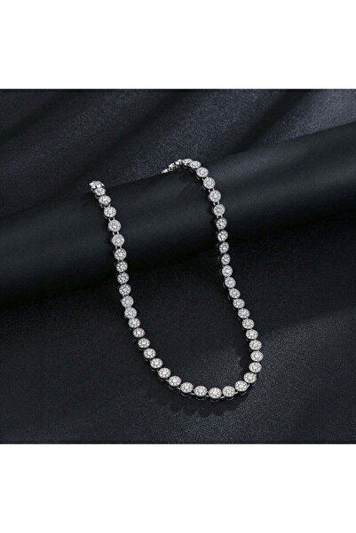 Pursehuit Colier cubanez de tenis, culoare argintie, cu pietre de zirconiu, Delan C11