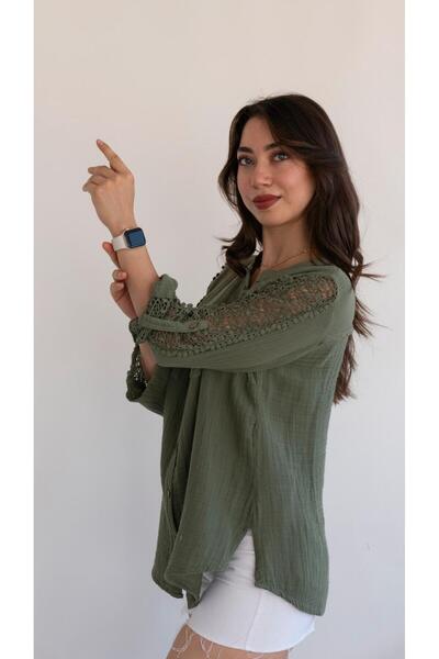 QYA Clothing Πουκάμισο μουσελίνας με λεπτομέρεια από δαντέλα από αυθεντικό βαμβάκι