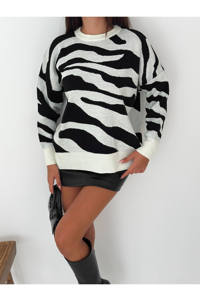 b buhari bykoc Tricotaj cu model zebră cu textura moale