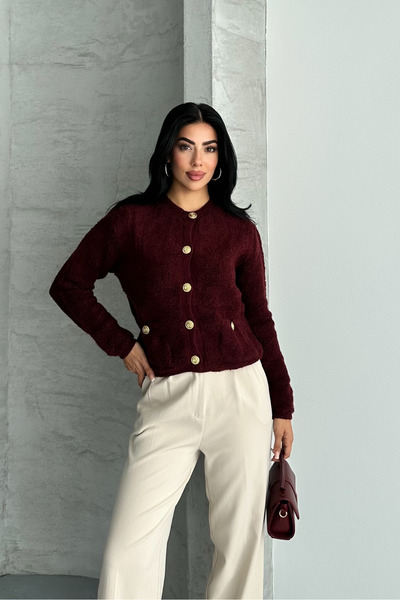 macharel jeans Buckle Knitted Buttoned Sweater with Pockets