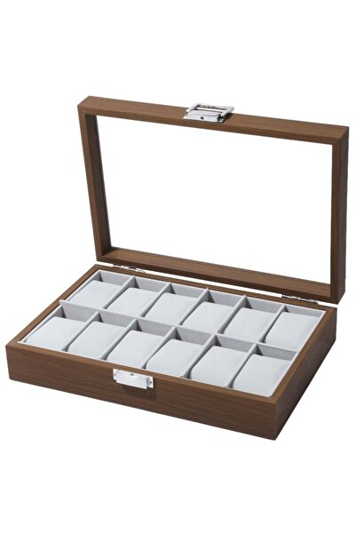 PUFO Elegant wooden box for storing and organizing 12 watches, Gentleman model, brown