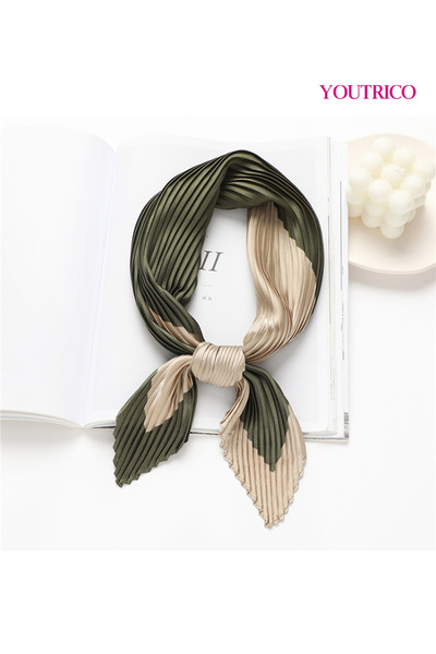 Youtrico وشاح حريري 70*70 سم، مناسب لفصل الخريف المبكر، مربع متجعد، واقي من الشمس، بتصميم كوري عصري، وشاح للرقبة والحقيبة