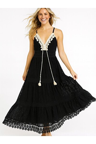 Butik İtalyan Dantel Elbise - SİYAH