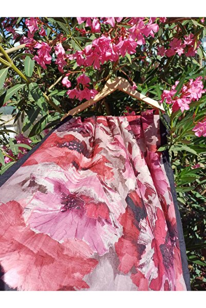 SK Scarfs Dijital Çiçek Desen Kraş Kumaş Şal