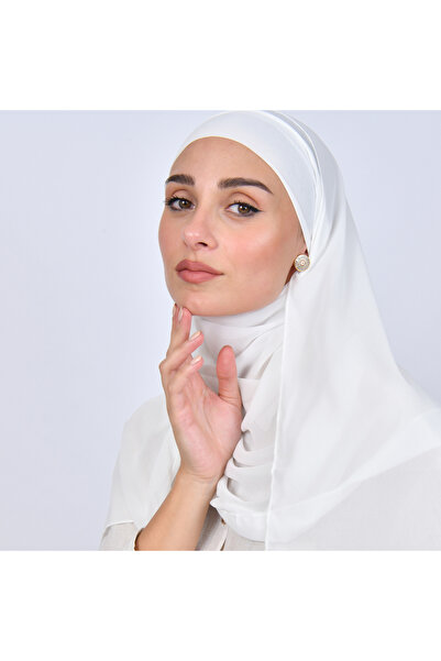 HAWRAA طرحة شيفون بربطة اغلاق - اوف وايت