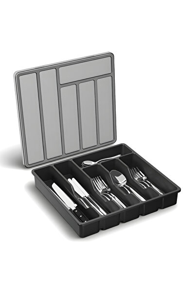 Elindor Organizator de tacâmuri negru Elindor®, ustensile de bucătărie, 6 com...