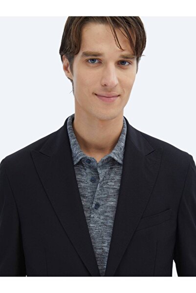 Kip Black Patterned Modern Fit Jacket