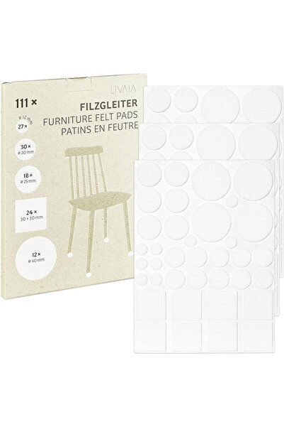 Livaia Set of 111 adhesive pads, round/square, felt, white