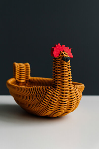 YUNUSOĞLU HOME Chicken-Shaped Basket 3-Piece Set – Wicker Egg Basket, Bread Basket, and Decorative Storage Basket