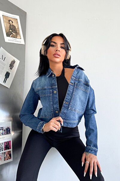 HLT JEANS Kadın Açık Mavi Jean Denim Regular Kalıp Cepli Düğmeli Kot Ceket Dİ...