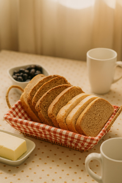 YUNUSOĞLU HOME Wicker Bread Basket – Rectangular Decorative Breakfast Basket with Red and White Checkered Fabric