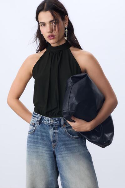 Stradivarius Halter bodysuit with puff sleeves