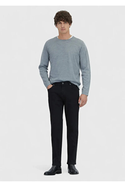 Ramsey Black Straight Slim Fit Denim Cotton Blended Trousers