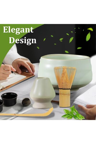 COOYA 4PCS Matcha Sets Matcha Kit,with Matcha Whisk and Bowl,Matcha Spoon,and Whisk Holder,Green